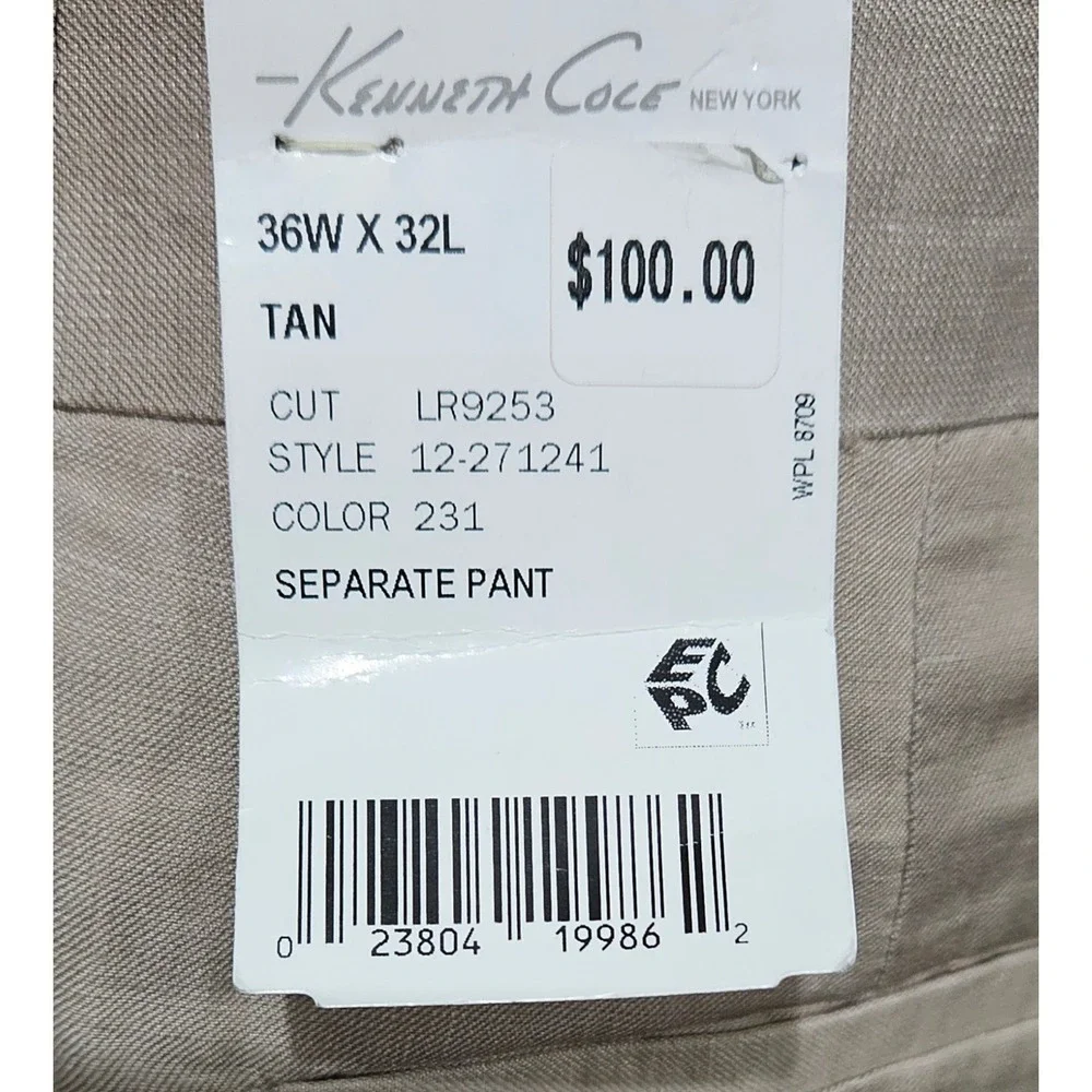 Kenneth Cole New York Mens Tan Linen Blend Dress Pants 36W 32L LR9253 New